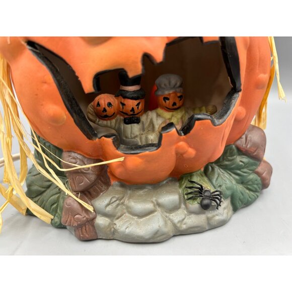 Vtg Ceramic Pumpkin Halloween Decoration Lighted Jack O Lantern Electric Fall - Picture 3 of 8